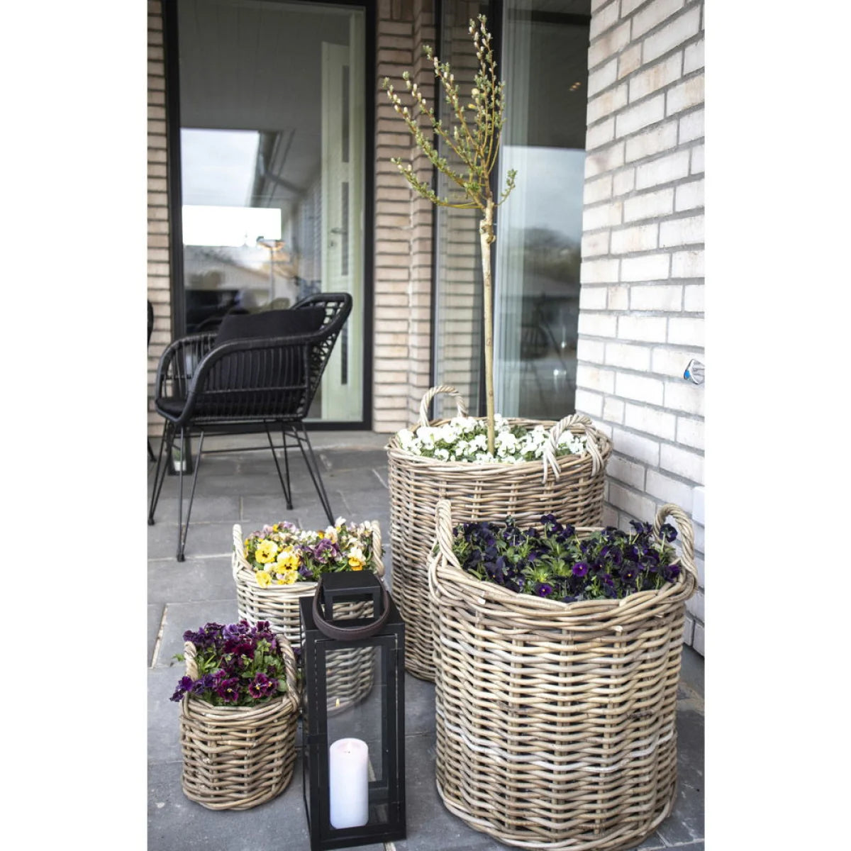 Set de 4 paniers ronds en rotin tressé naturel avec anses