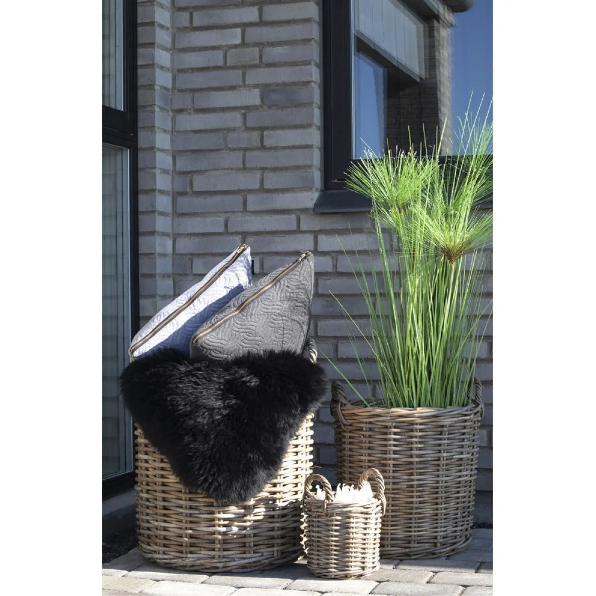 Paniers ronds en rotin tressé naturel avec anses, set de 4