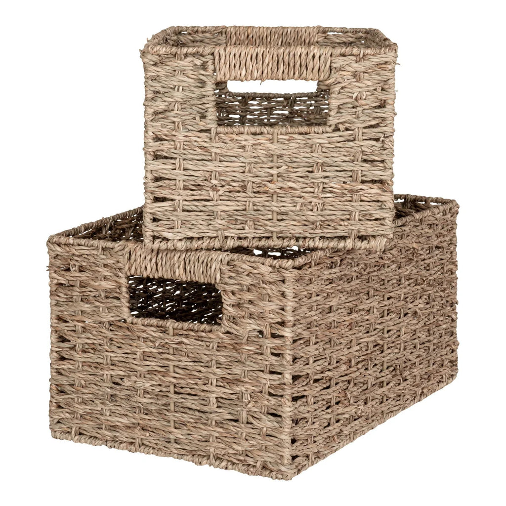 Paniers rectangulaires en fibre naturelle beige avec anses intégrées
