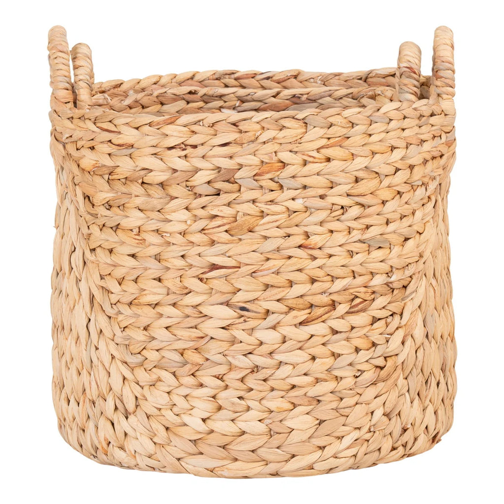 Panier rond en jacinthe d’eau naturelle à anses anneaux, set de 2