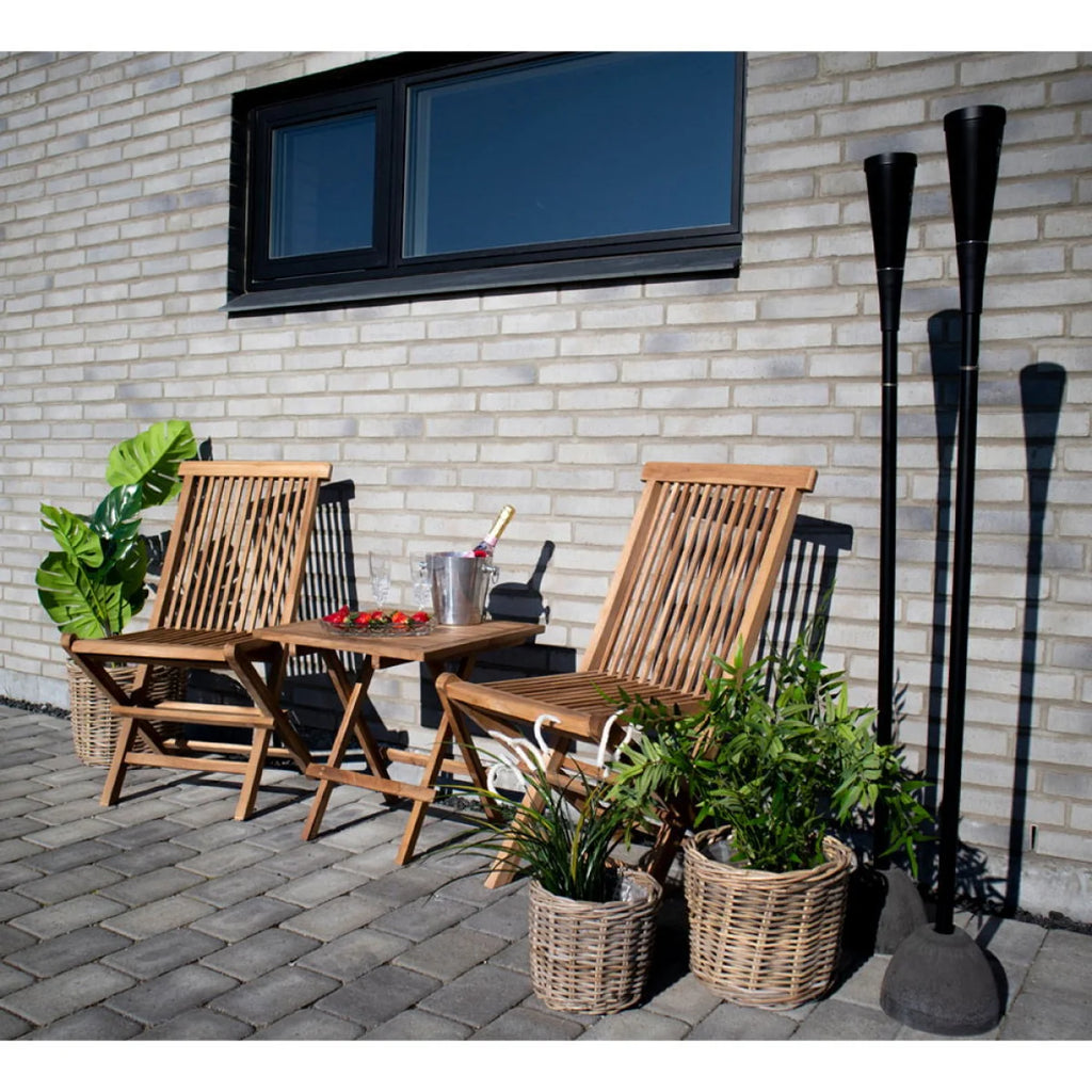 Chaise pliante en teck pour patio, dossier et assise lamellés, finition naturelle