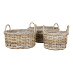 Set de 3 paniers ronds en rotin tressé gris avec anses