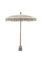 Parasol balinais en macramé avec mât sculpté bois 250 cm
