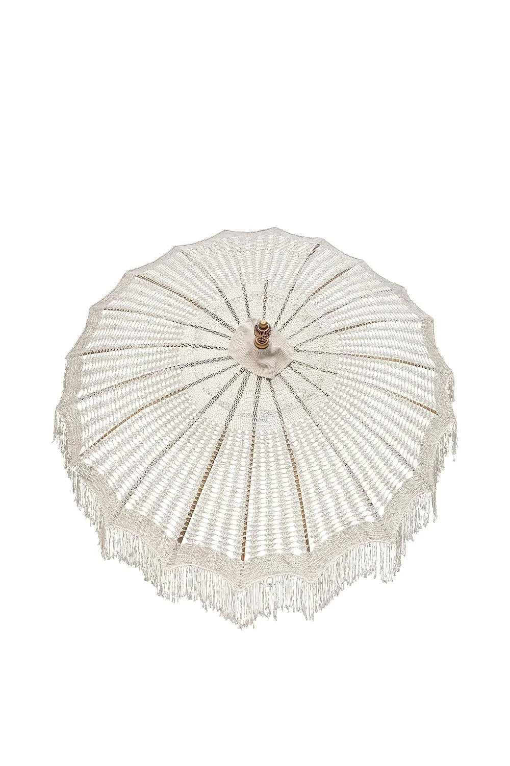 Parasol balinais en macramé avec mât sculpté bois 250 cm