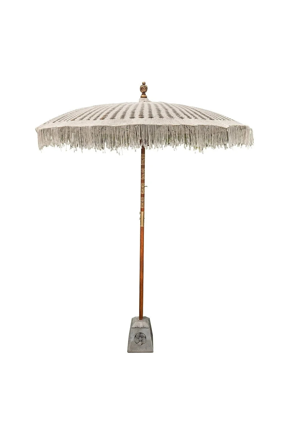 Parasol en macramé balinais 180 cm avec pied en bois