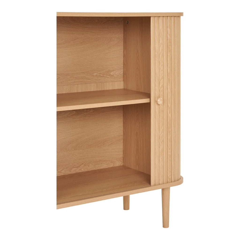 Buffet bas en bois naturel strié 2 portes coulissantes 80x40 cm