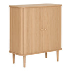 Petit buffet bas en bois naturel strié, 80x40 cm, 2 portes coulissantes
