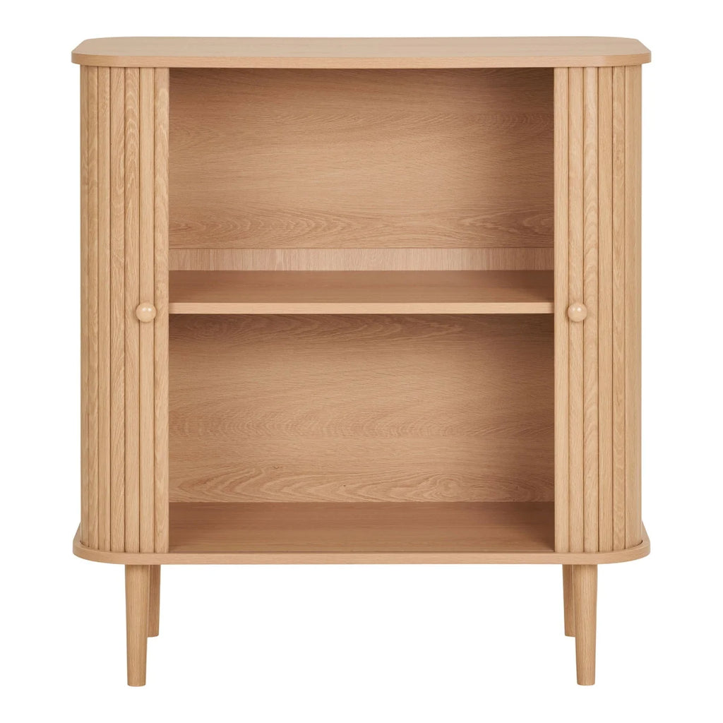 Buffet bas en bois naturel strié 2 portes coulissantes 80x40 cm