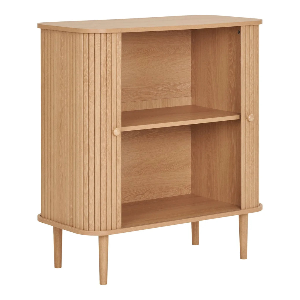 Buffet bas en bois naturel strié, 2 portes coulissantes, 80x40 cm