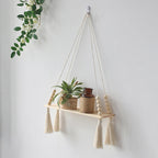 Petite étagère murale bois et macramé variante