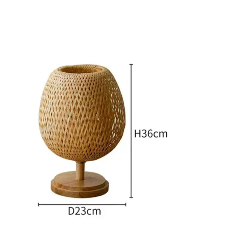 Dimensions de la petite lampe rotin, hauteur et diamètre indiqués