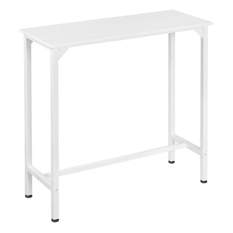 Vue latérale de la petite table haute à manger blanche, mettant en valeur sa structure compacte.