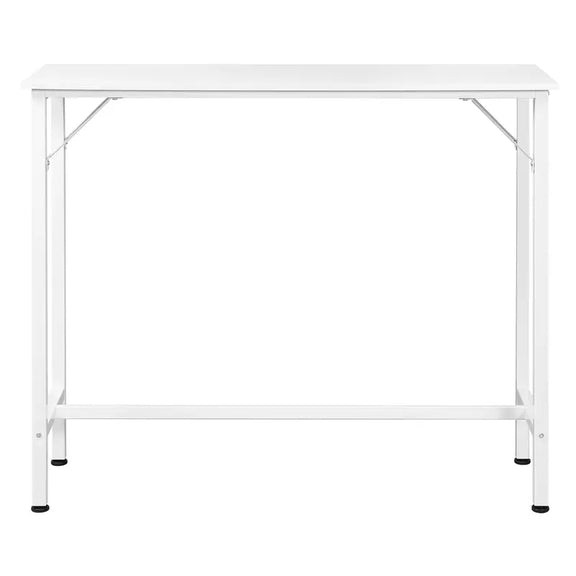 Vue de face de la petite table haute à manger blanche avec un design épuré.