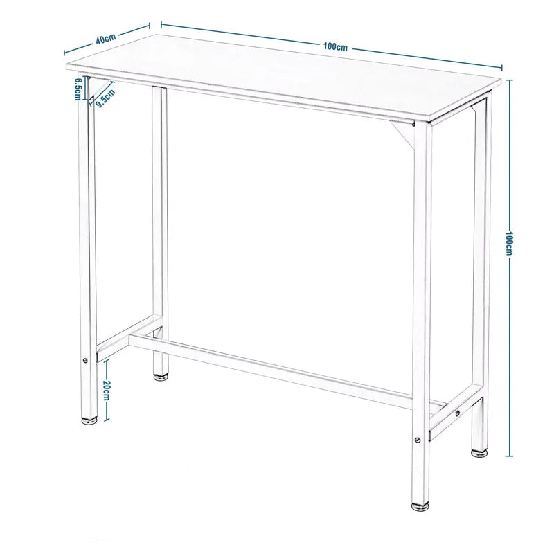 Schéma des dimensions de la petite table haute à manger, idéal pour les petits espaces.