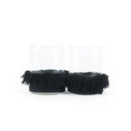 Photophore en velours noir – Franges décoratives – H13cm