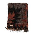 Plaid en coton tissé noir et orange motif géométrique avec franges