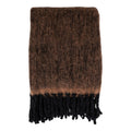 Plaid duveteux marron foncé en laine mélangée à franges noires texturé