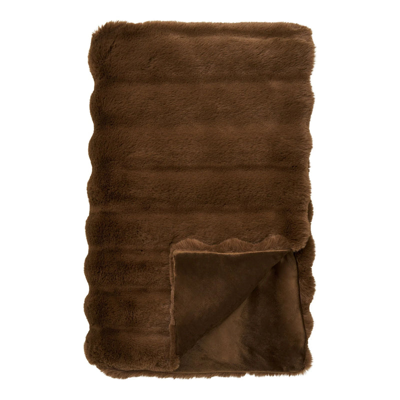 Plaid en fausse fourrure marron chocolat rainuré rectangulaire – 130x180 cm