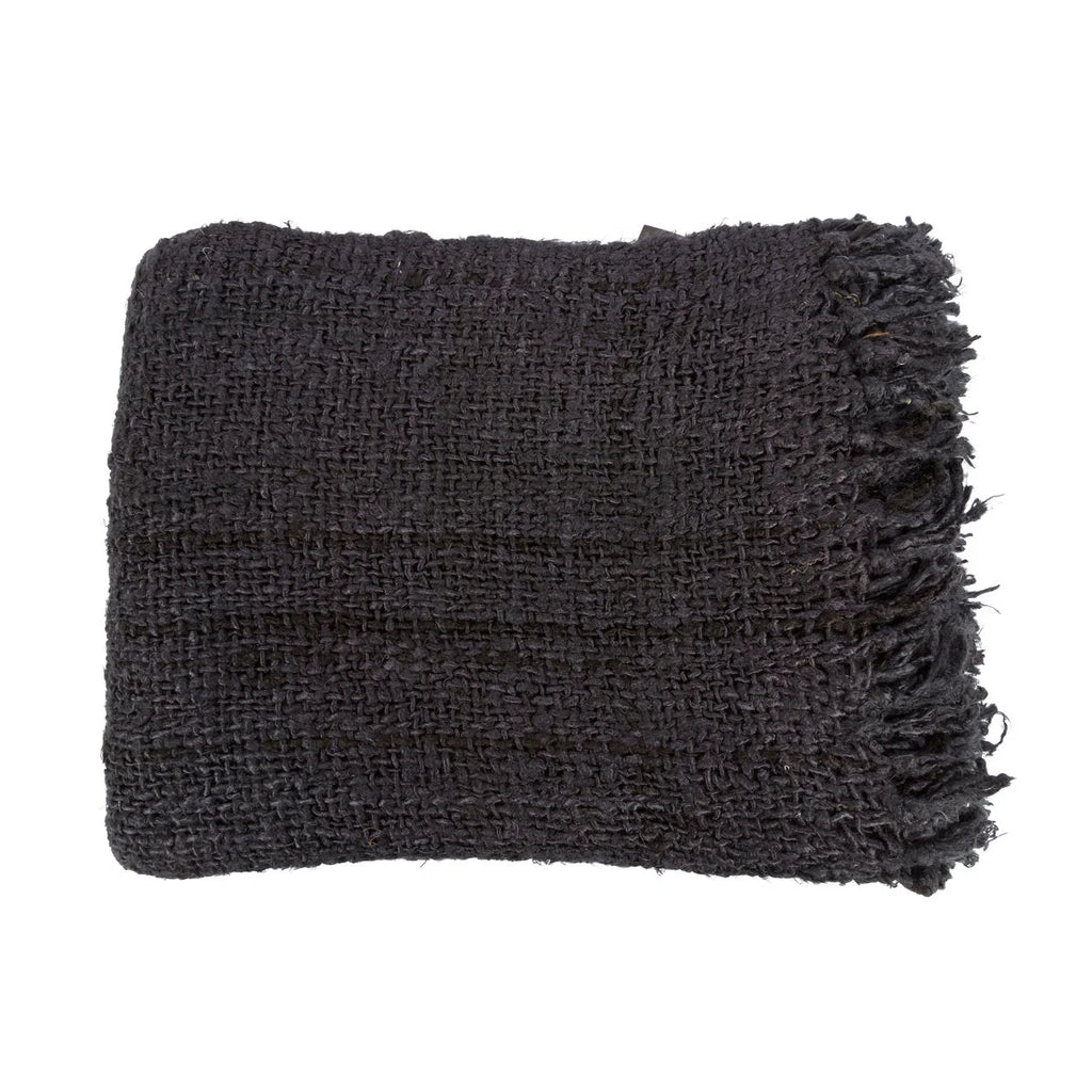 Textile gris foncé en coton tissé avec franges pour Plaid rectangulaire en coton tissé noir