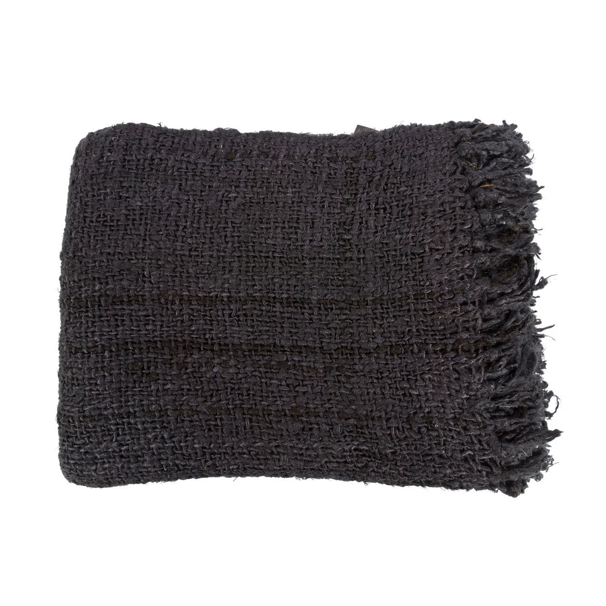 Textile gris foncé en coton tissé avec franges pour Plaid rectangulaire en coton tissé noir