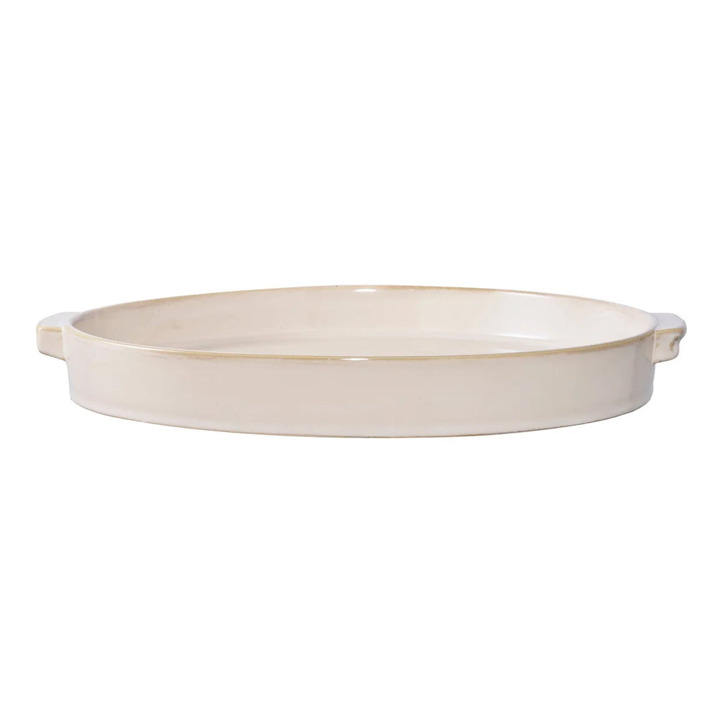 Plat à four céramique émaillée ivoire Ø37 cm avec poignées discrètes