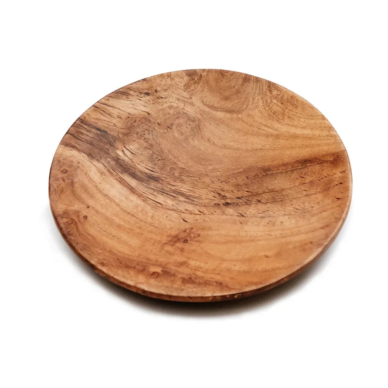 Plateau rond en racine de teck avec grain visible, finition bois naturel, Ø25 cm