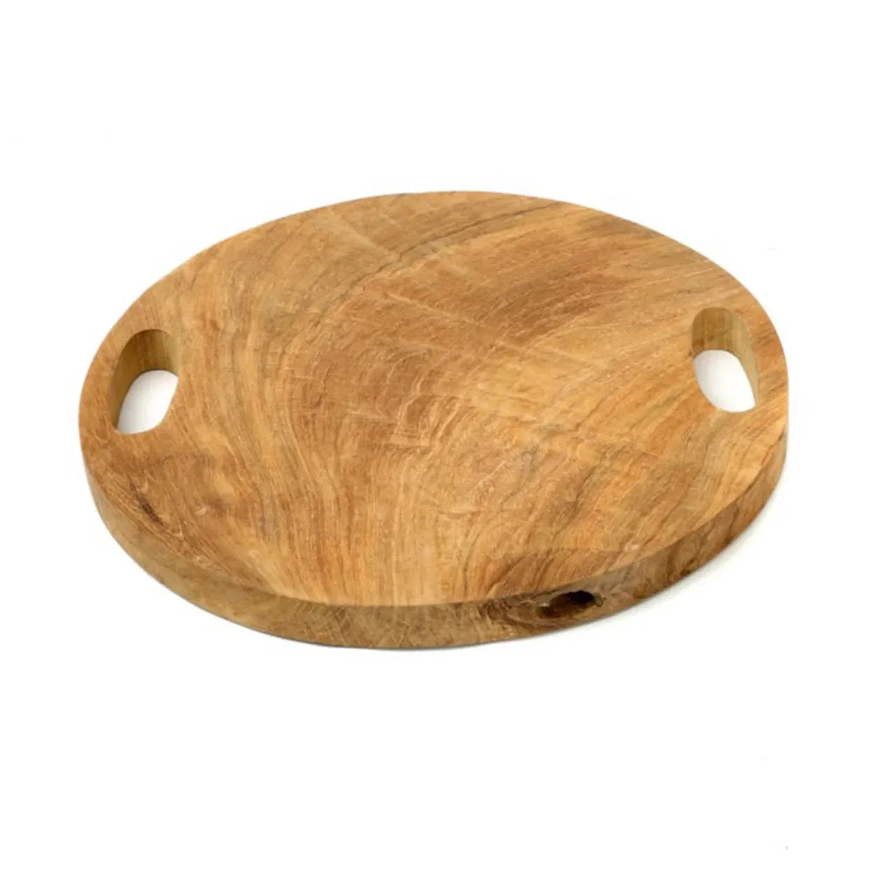 Planche de service ovale en racine de teck naturel avec poignées, Ø40 cm