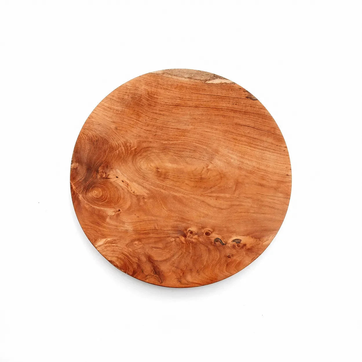 Plateau rond en teck naturel avec motifs de grains, diamètre 14 cm