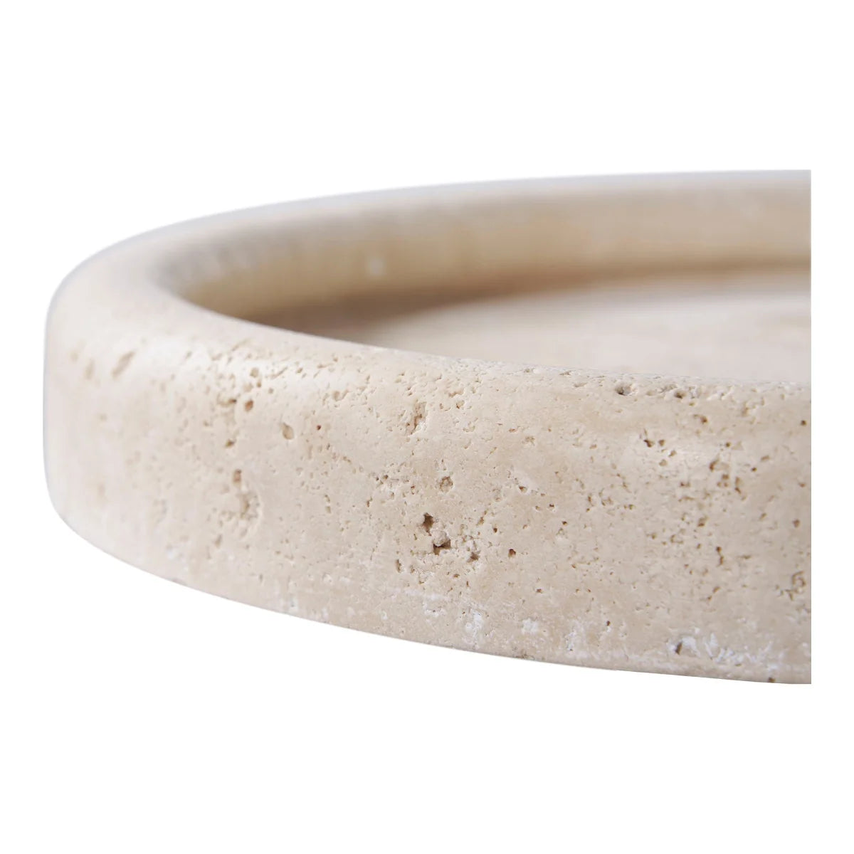 Plateau rond en travertin beige mat texturé pour déco
