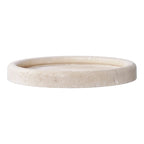 Plateau rond en travertin beige texturé mat, bords arrondis