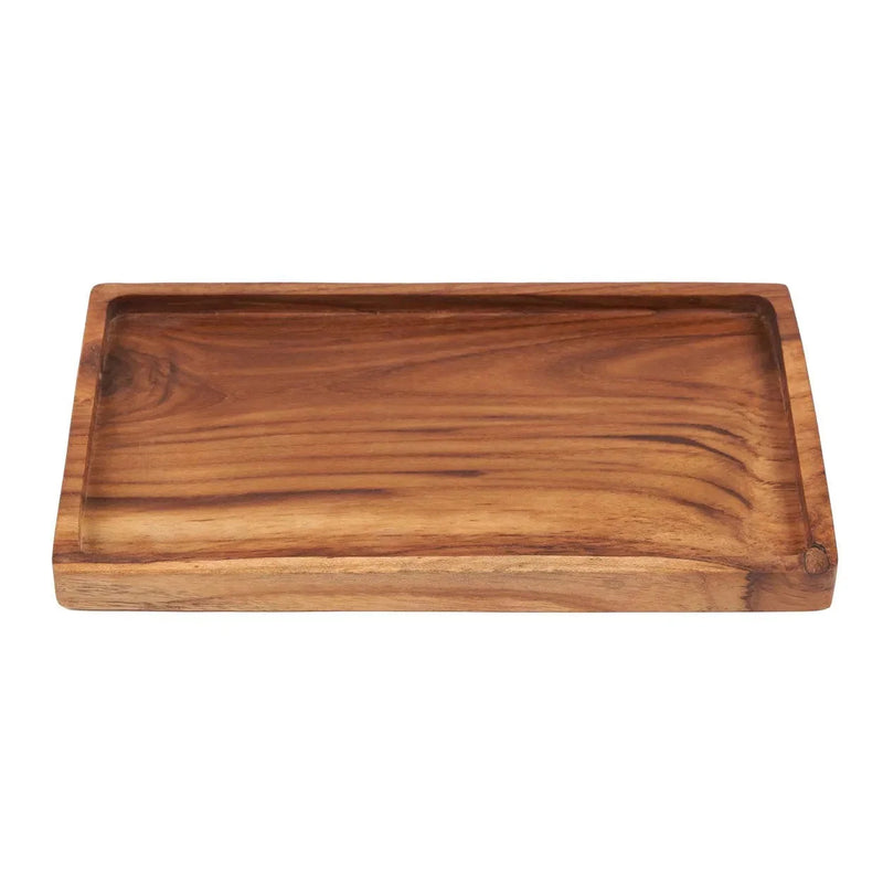 Plateau en teck rectangulaire bois naturel avec rebords – 25x15 cm