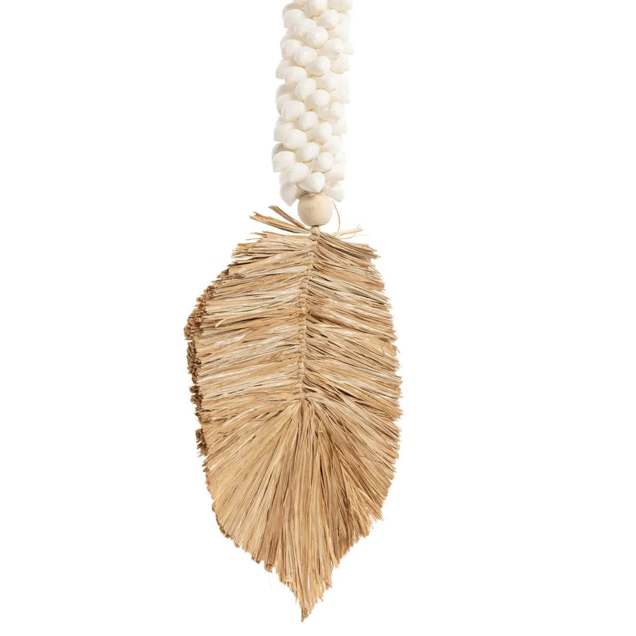 Pompon décoratif en raphia et coquillages – Blanc naturel