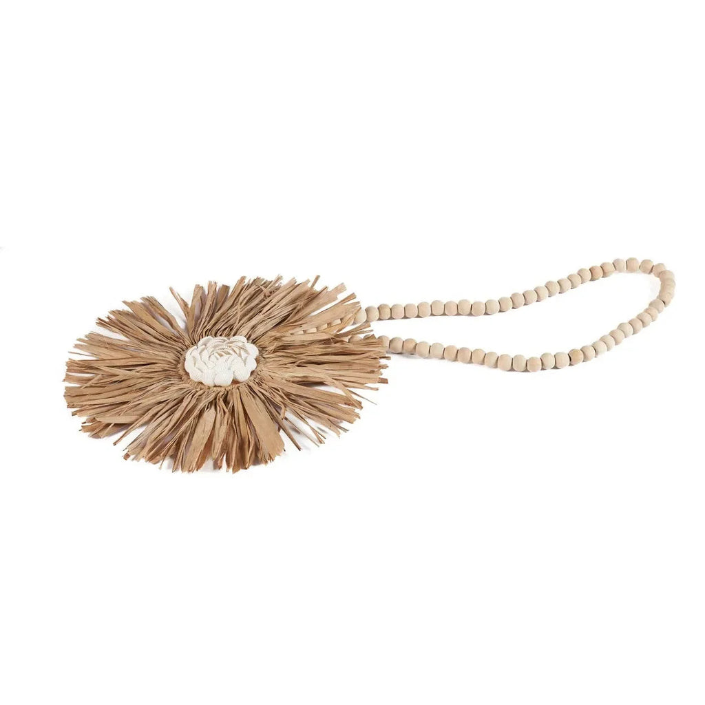 Pompon décoratif en raphia naturel avec motif floral – 70 cm