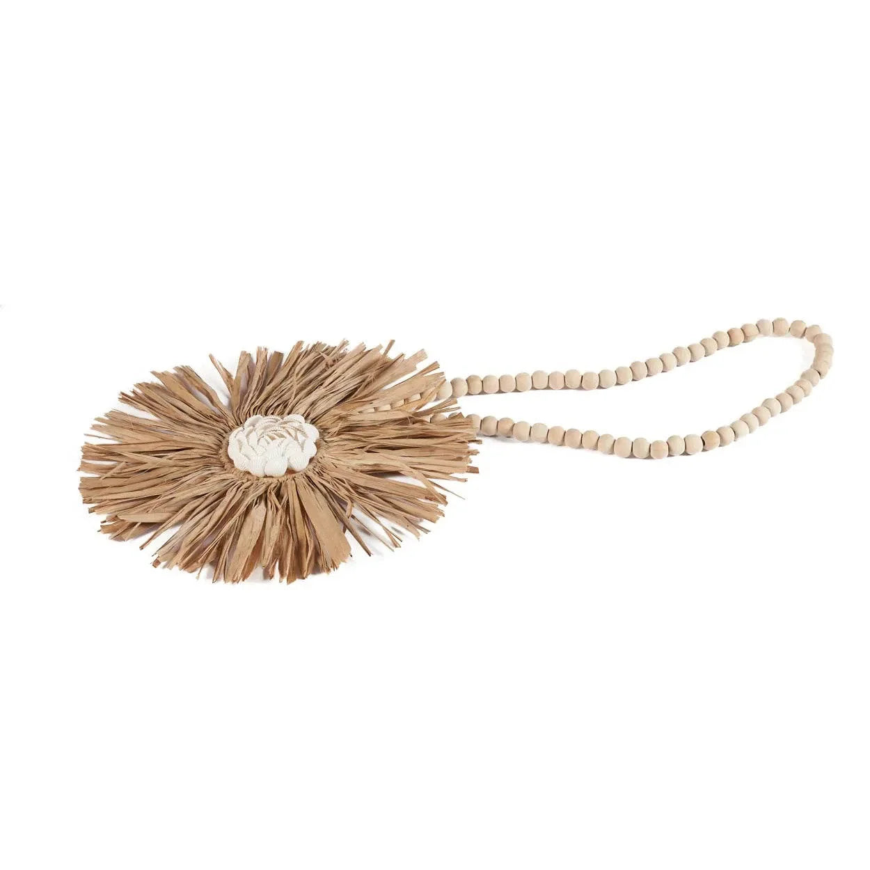 Pompon décoratif en raphia naturel avec motif floral – 70 cm