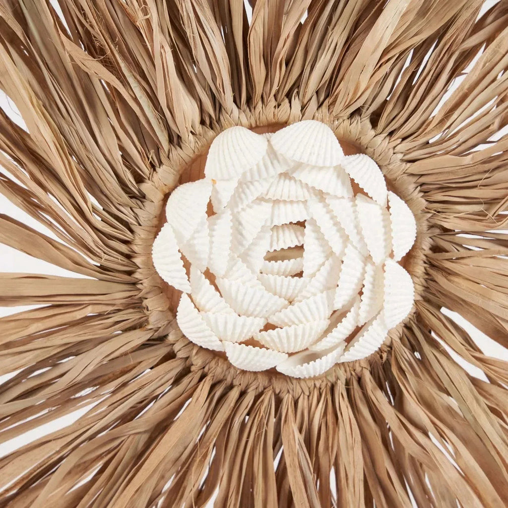 Pompon décoratif en raphia naturel avec motif floral – 70 cm