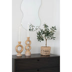 Porte-bougie en céramique beige minimaliste, 23 cm, design annulaire texturé