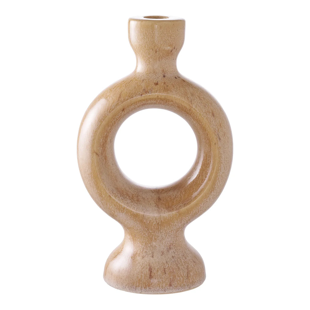 Porte-bougie en céramique beige 23 cm, design rond décoratif