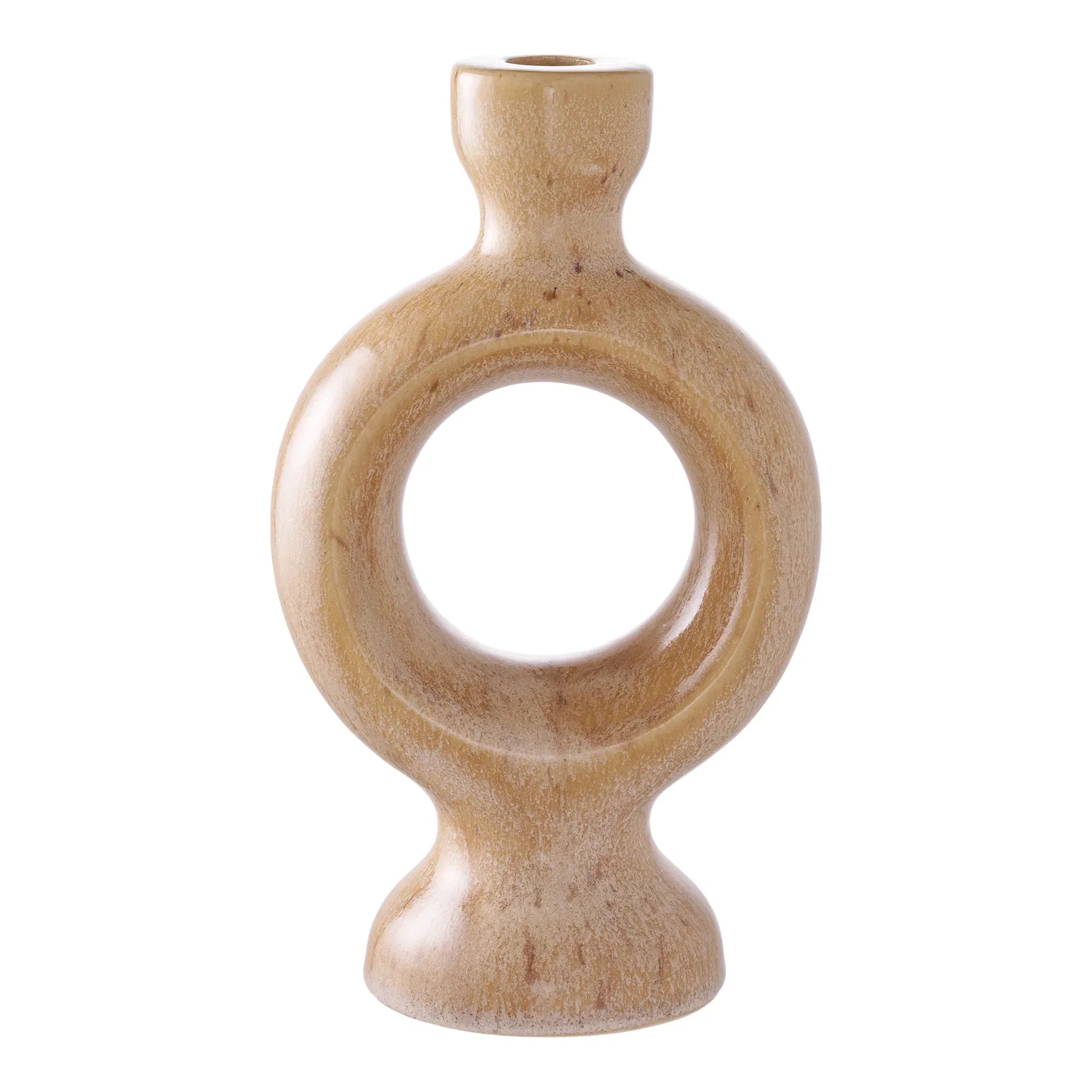 Porte-bougie en céramique beige 23 cm, design rond décoratif