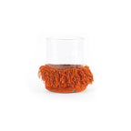 Porte-bougie en velours rouille avec franges décoratives