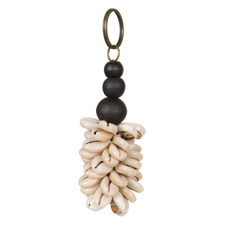 Porte-clés décoratif en coquillages et bois noir naturel