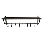 Porte-manteau mural en métal noir avec plateau en bois recyclé, 84x25 cm