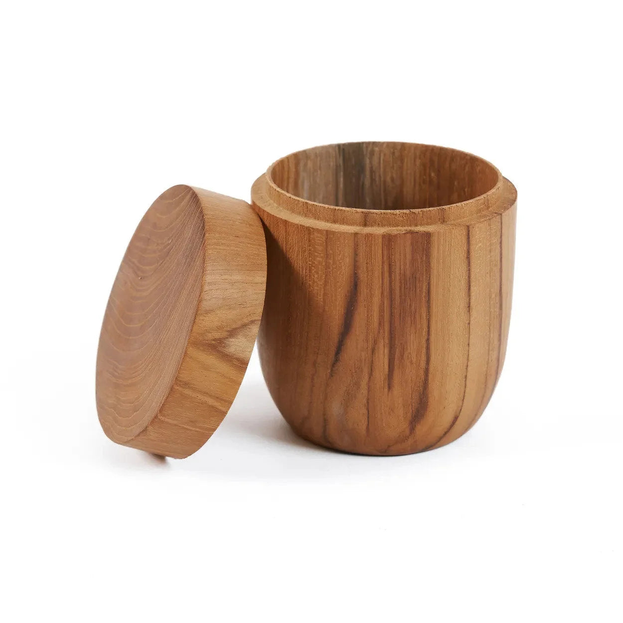 Pot en teck sculpté cylindrique – Bois naturel