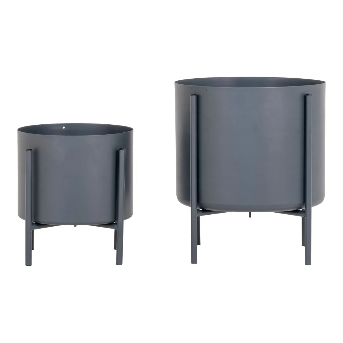 Pots de fleurs gris en acier mat, lot de 2, diamètre 21 cm