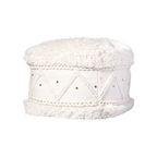 Pouf carré en laine écrue avec motifs losanges, paillettes, et accents dorés 50x50 cm