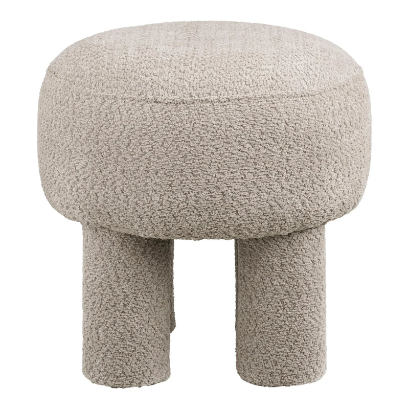 Pouf cylindrique en tissu bouclé beige avec pieds arrondis – Ø43 cm