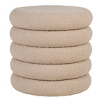 Pouf rond bouclé beige avec rangement, Ø44 cm, tissu texturé