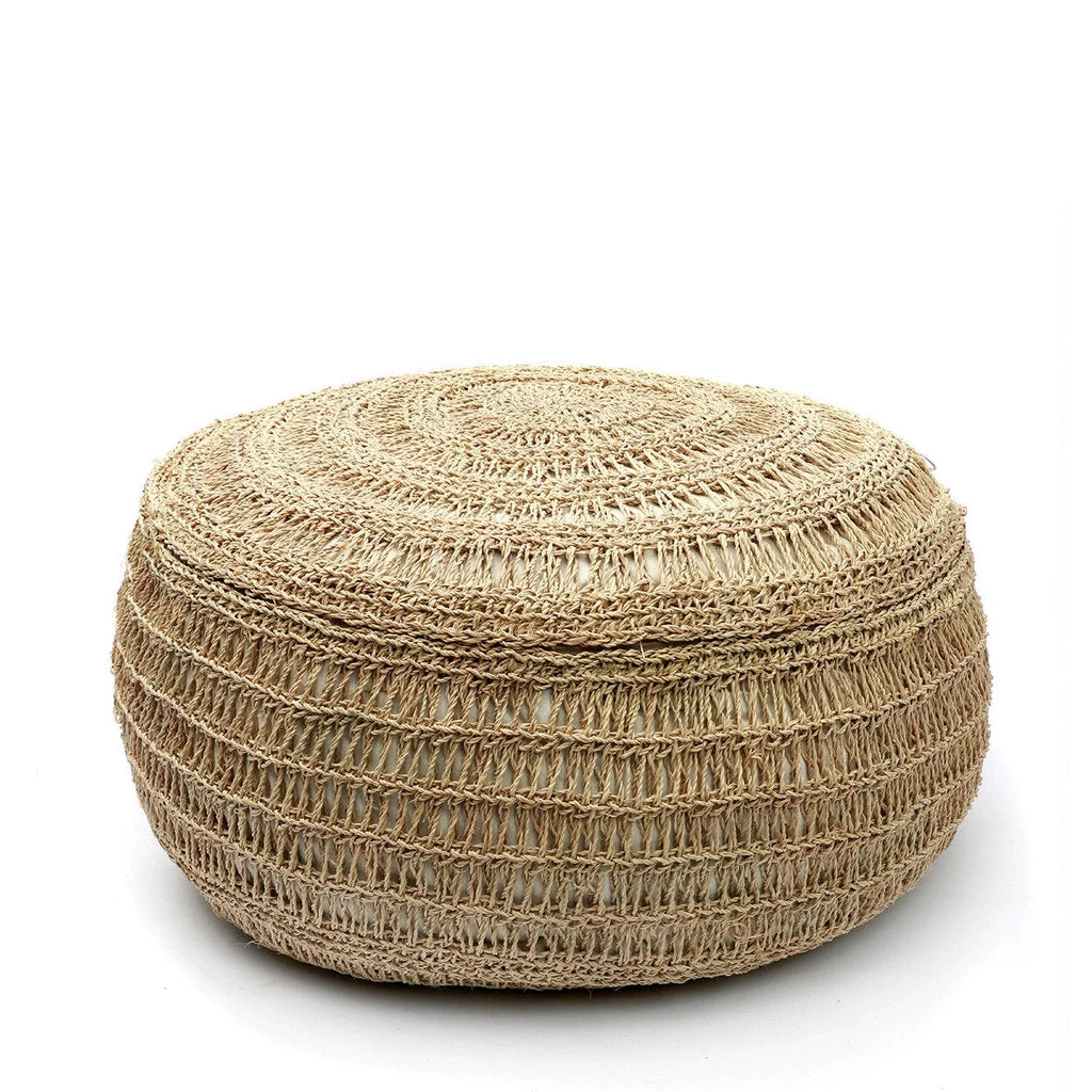 Ottoman rond en herbe marine naturelle en jute tissé, Ø60 cm, décoration intérieure