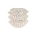 Pouf rond en laine écrue avec trois couches de franges et pompons, Ø35 cm