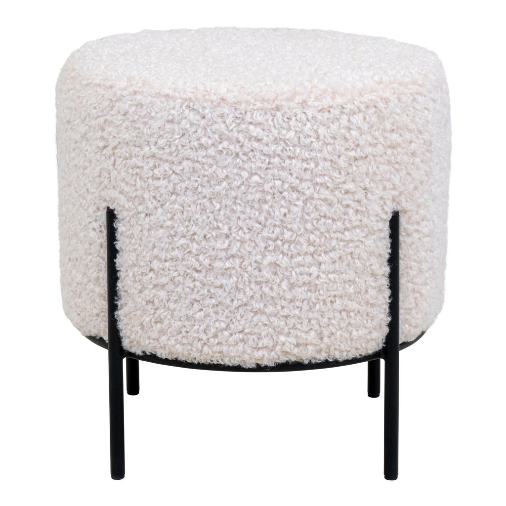 Poufs rond en tissu bouclé écru avec pieds métal noir Ø35,5 cm