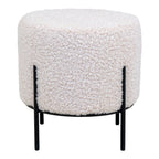 Poufs rond en tissu bouclé écru avec pieds métal noir Ø35,5 cm